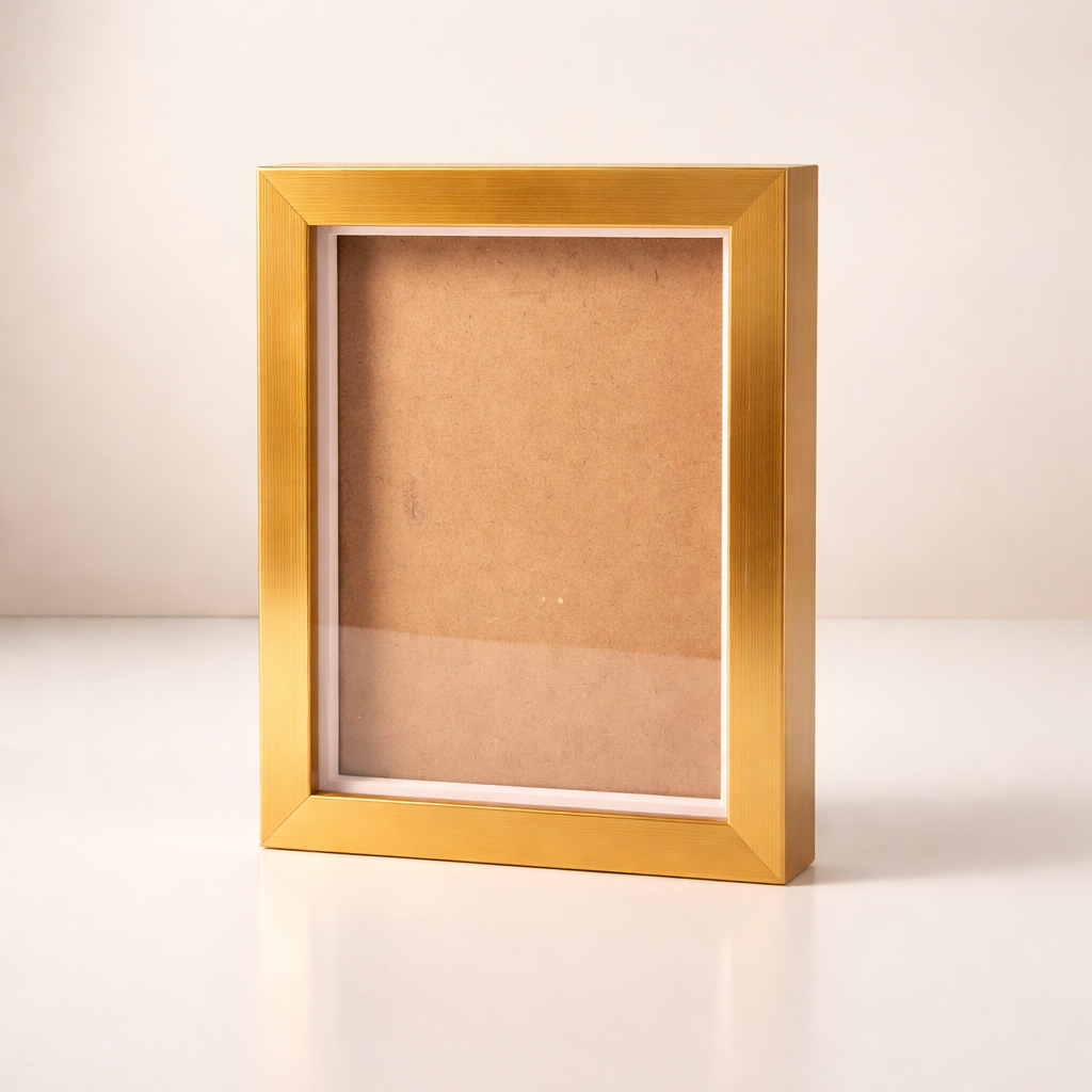 Golden Metallic A5 Shadow Box Frame – 1 Inch Depth(approx) with Acrylic Front