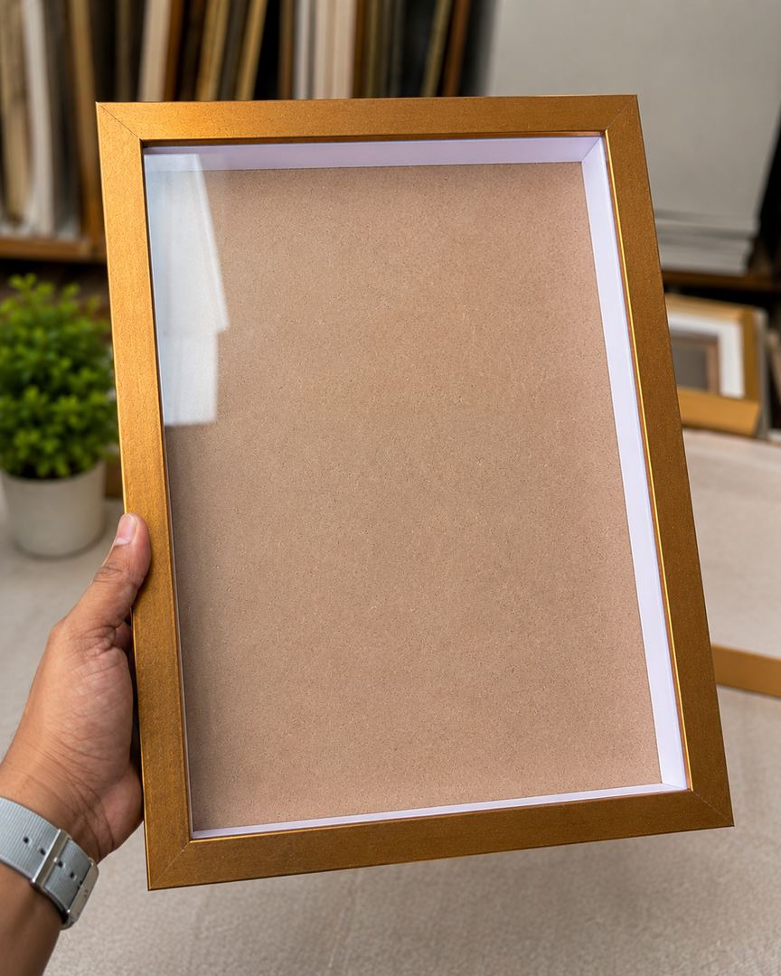 Antique Gold 1-Inch Shadow Box Frame – A4 / 8.3×11.7 Inch | Premium 3D Display Frame