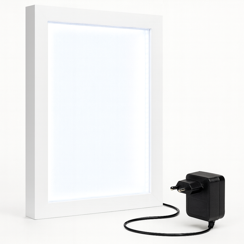 A4 Shadow Box Frame 1 Inch Depth with High Brightness LED With LGP Sheet | Plain Black & White