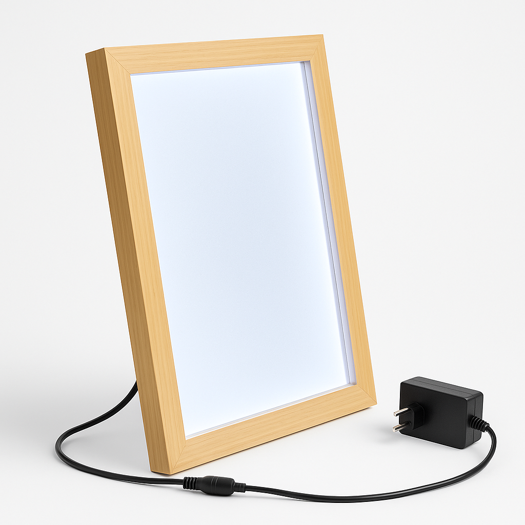A4 Shadow Box Frame 1 Inch Depth with High Brightness LED With LGP Sheet | Textured & Plain Natural wood Shades