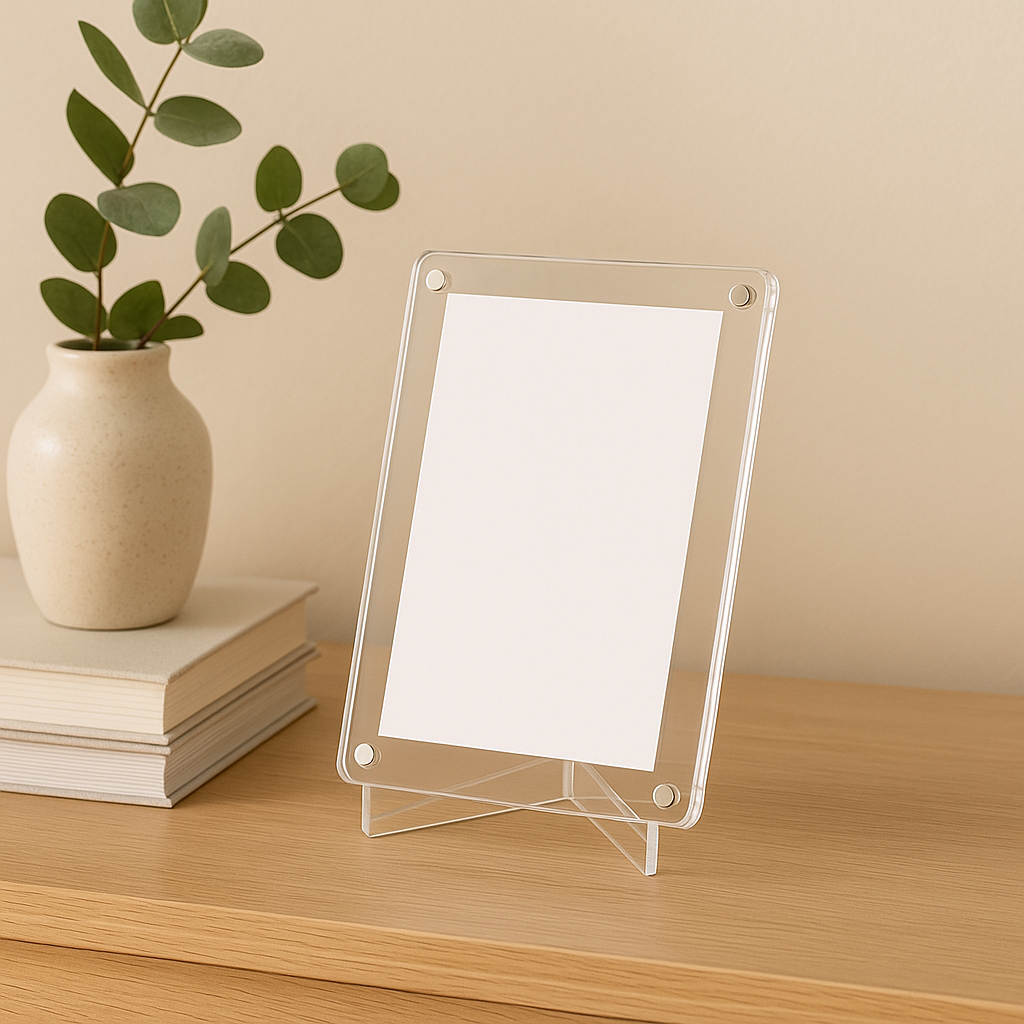4x6 Inch / A6 Magnetic Polaroid Acrylic Frame with Tabletop Stand | Fridge Magnet & Desk Display